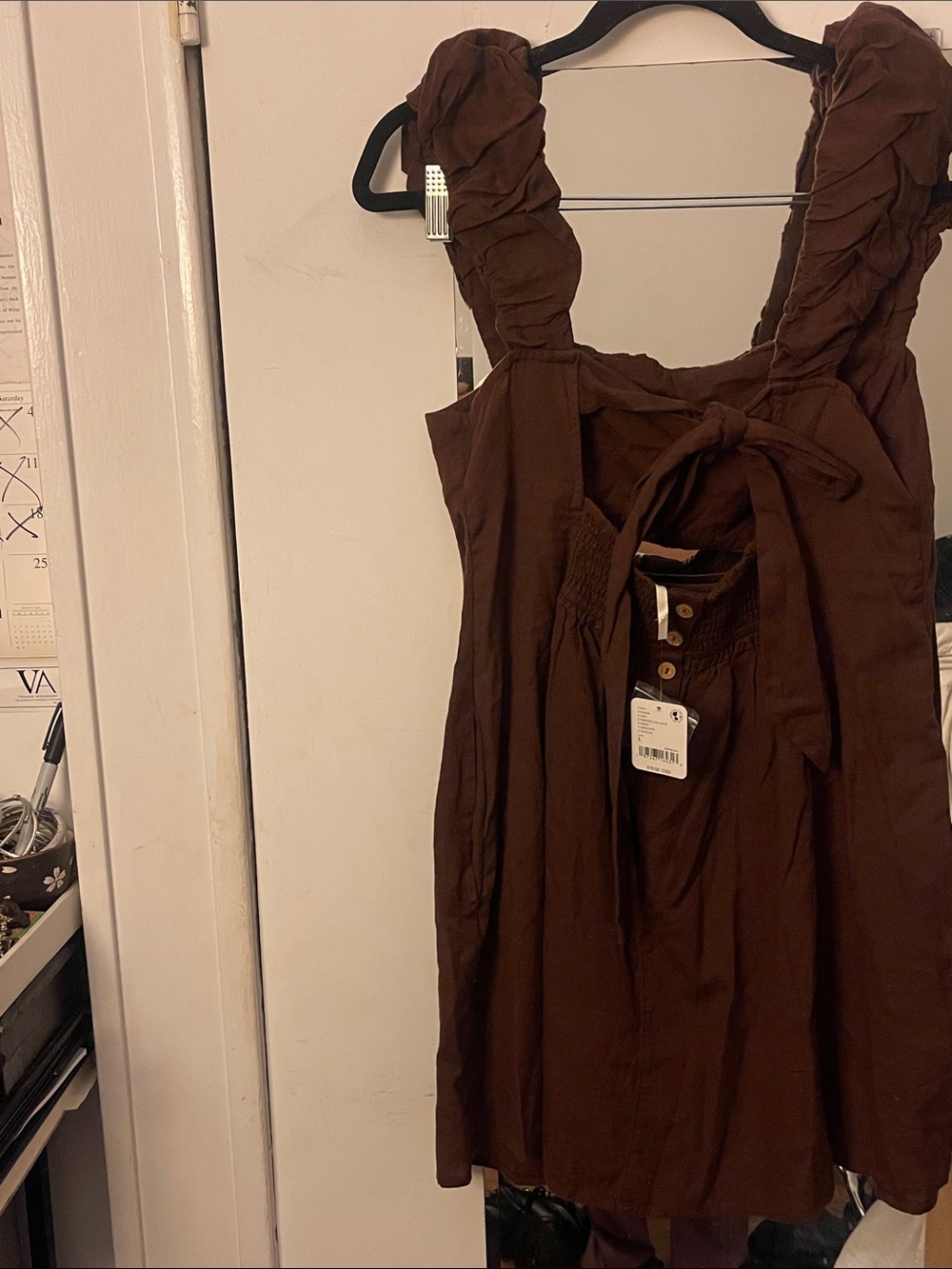 Free People “FREE-EST” BOM BOM ISLAND Brown Cutout Sundress with Ruched Bust - Picture 4 of 11